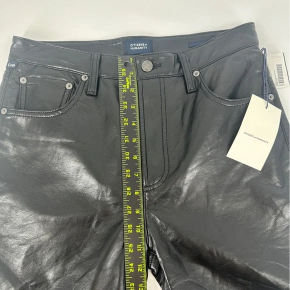 Citizens of Humanity Jolene High Rise Black Leather Straight Leg Jeans Size 27 - Picture 15 of 16